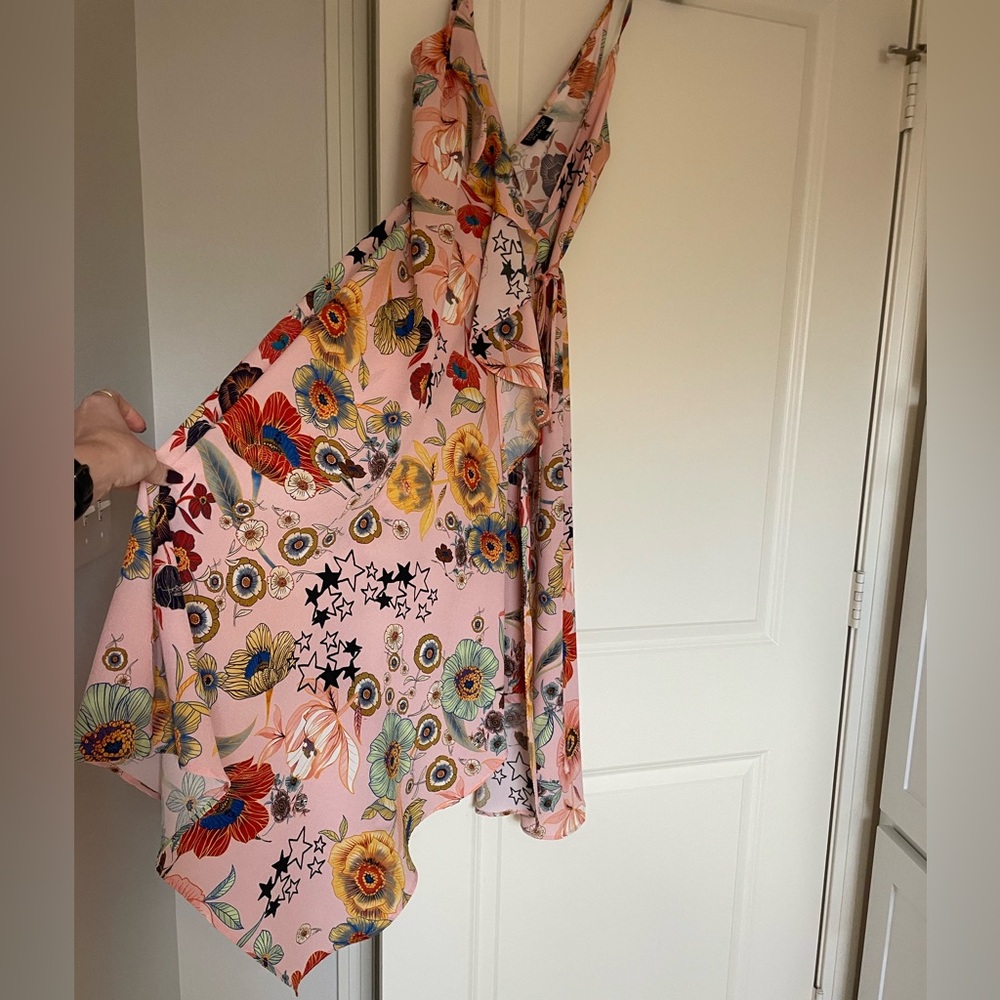Topshop blush floral graphic maximalist wrap dress